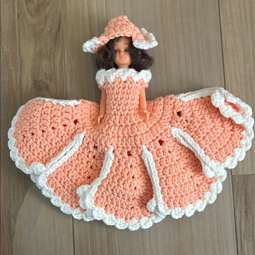 Vintage Doll with Crocheted Dress and Hat
